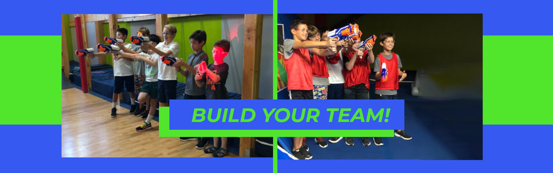 Teams battling in the nerf arena